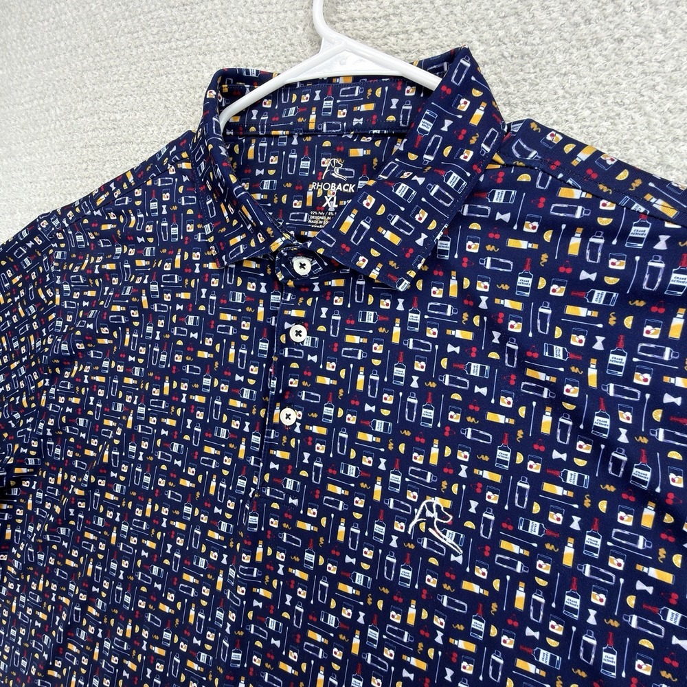 Rhoback The Old Fashioned Polo Mens XL Navy Cocktail Golf Performance Shirt